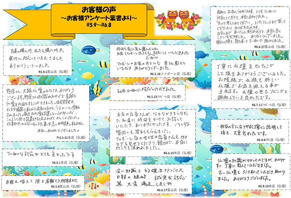 お客様の声（令和5年9月～令和6年8月）